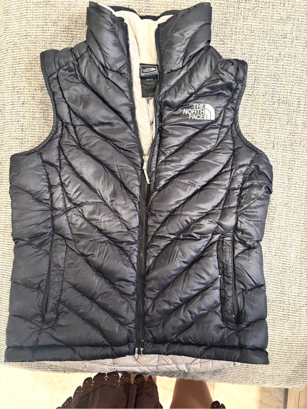 The North Face Black Quilted Down Vest with Cream Lining